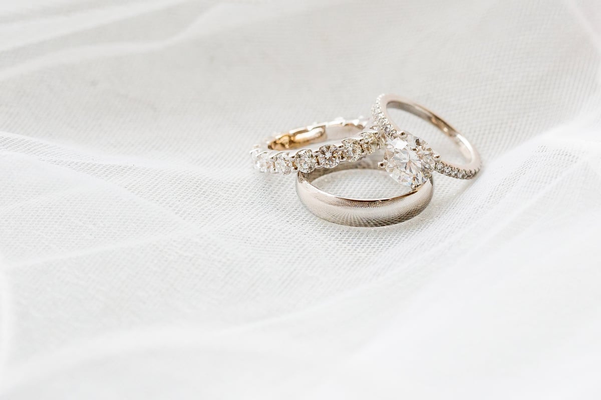 Sparkling wedding and engagement rings together